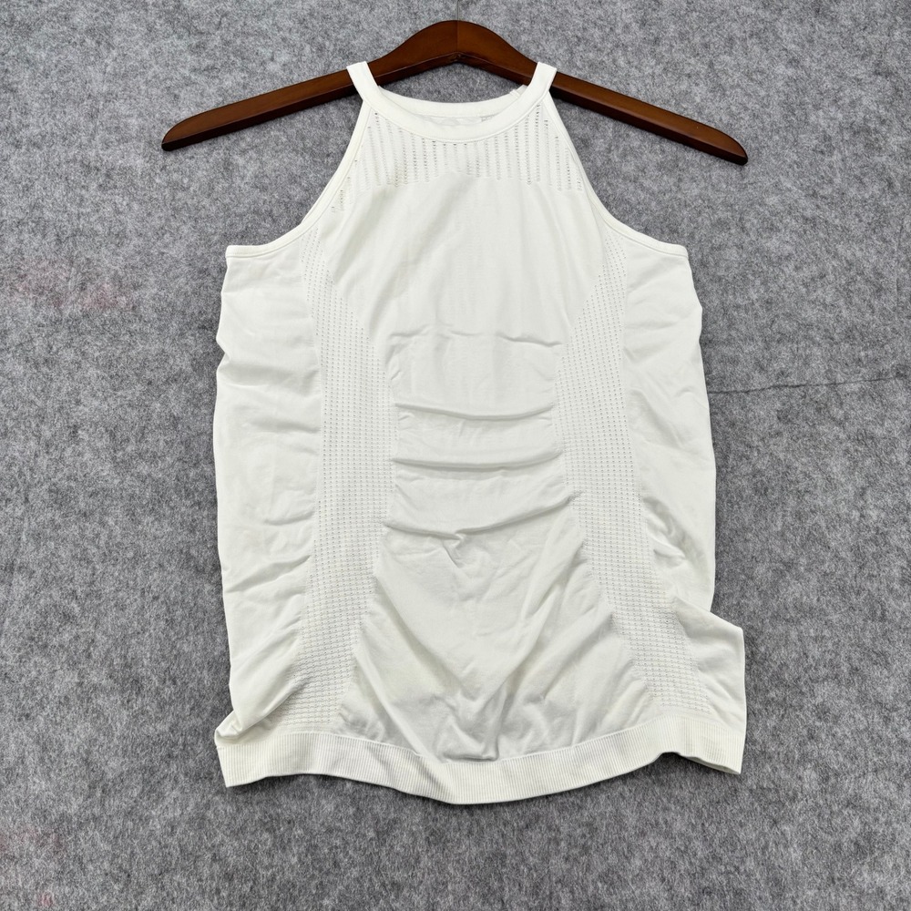 Athleta Ebb To Street Tank Top White High Neck Seamless Pointelle Mesh Yoga MD